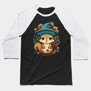 Cute Cottagecore Aesthetic Squirrel Mushroom Hat Baseball T-Shirt